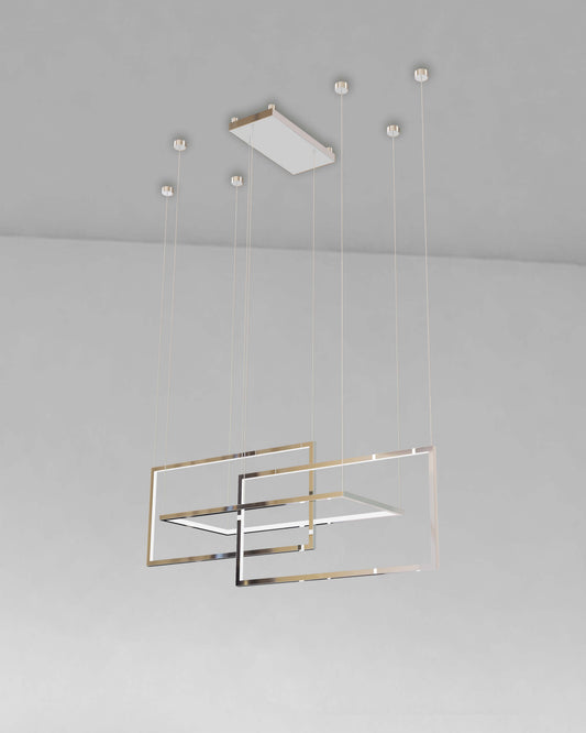 Lámpara colgante moderna cromada con marcos geométricos, iluminación decorativa techo