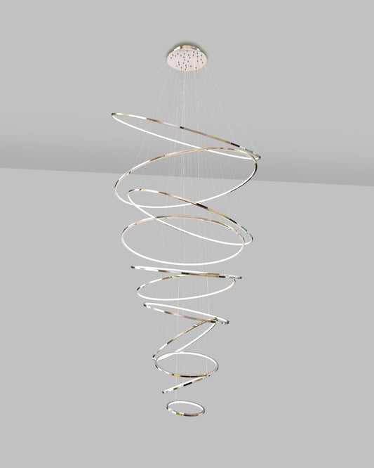 Lámpara colgante LED de diseño en espiral cromada para interior moderno