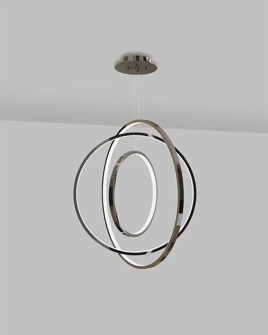 Lámpara colgante de diseño moderno con aros metálicos, iluminación LED, Birot MX boutique de iluminación.