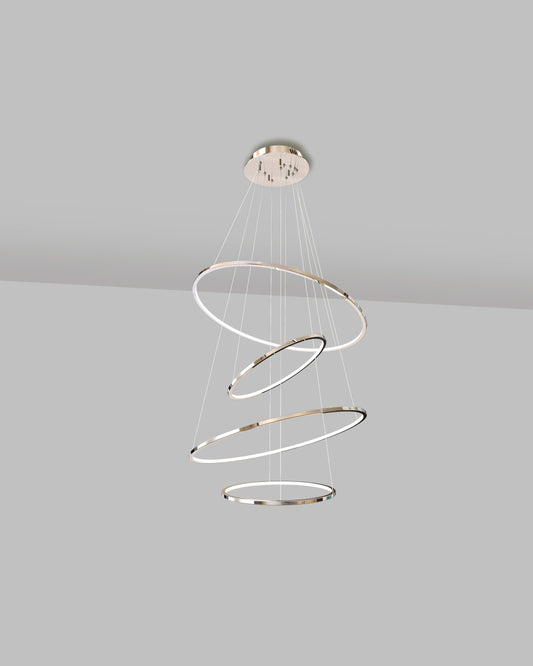 Lámpara colgante LED moderna de aros cromados, diseño minimalista para techo
