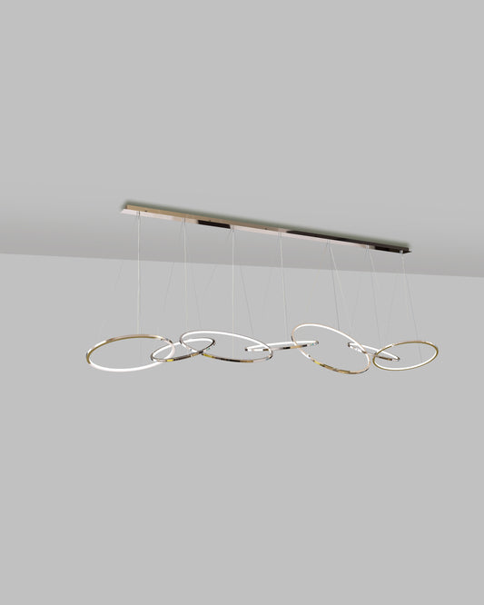 Lámpara colgante moderna de techo con aros cromados y diseño minimalista