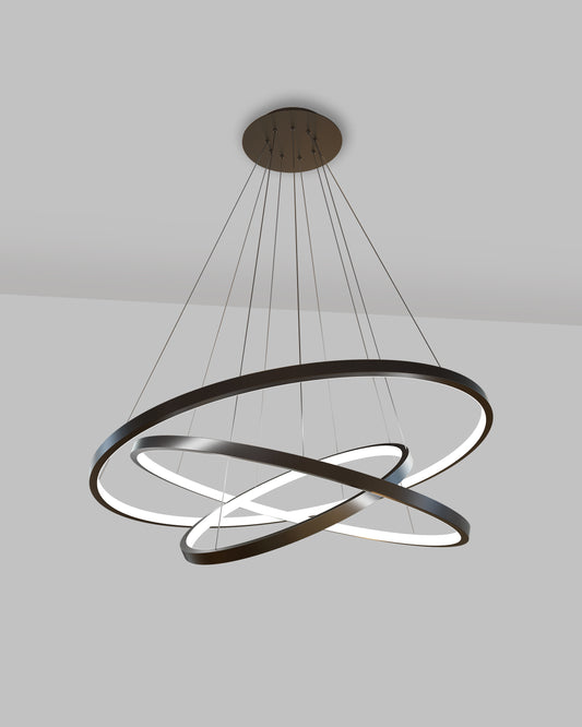 Lámpara colgante LED de techo con aros negros modernos, iluminación decorativa