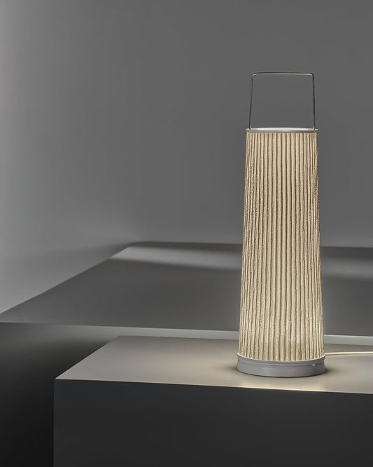 Lámpara moderna de mesa encendida, diseño cilíndrico texturizado, boutique de iluminación Birot MX