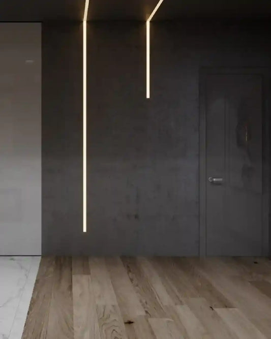 Iluminación LED lineal moderna en techo y pared, interior minimalista Birot MX.