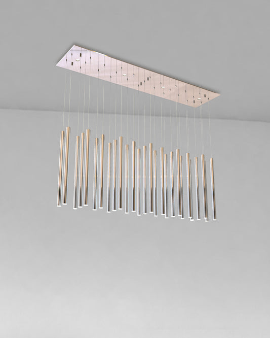 Lámpara colgante moderna rectangular de tubos de metal cromado para techo interior