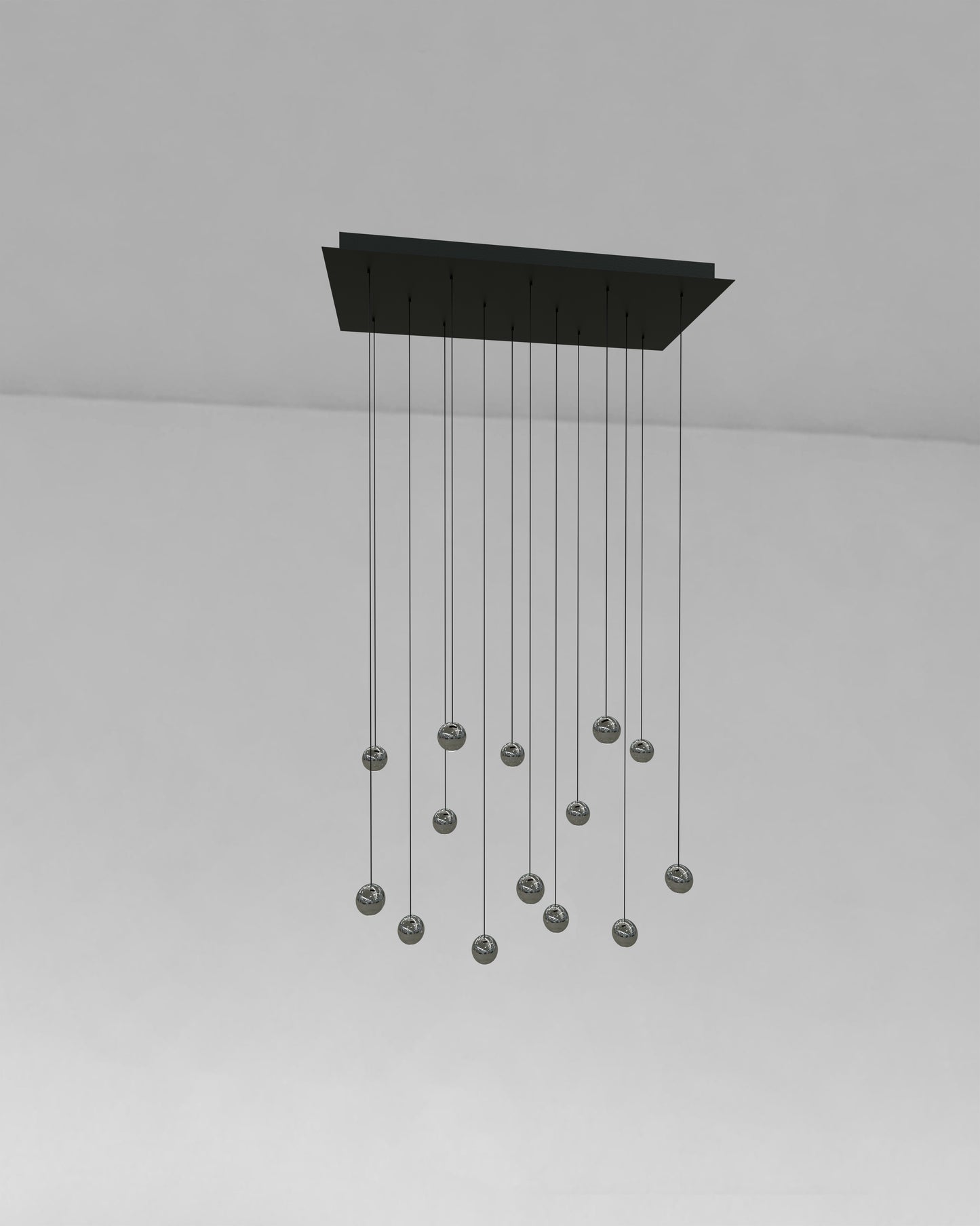 Lámpara colgante moderna de techo, múltiples focos esféricos, diseño minimalista.