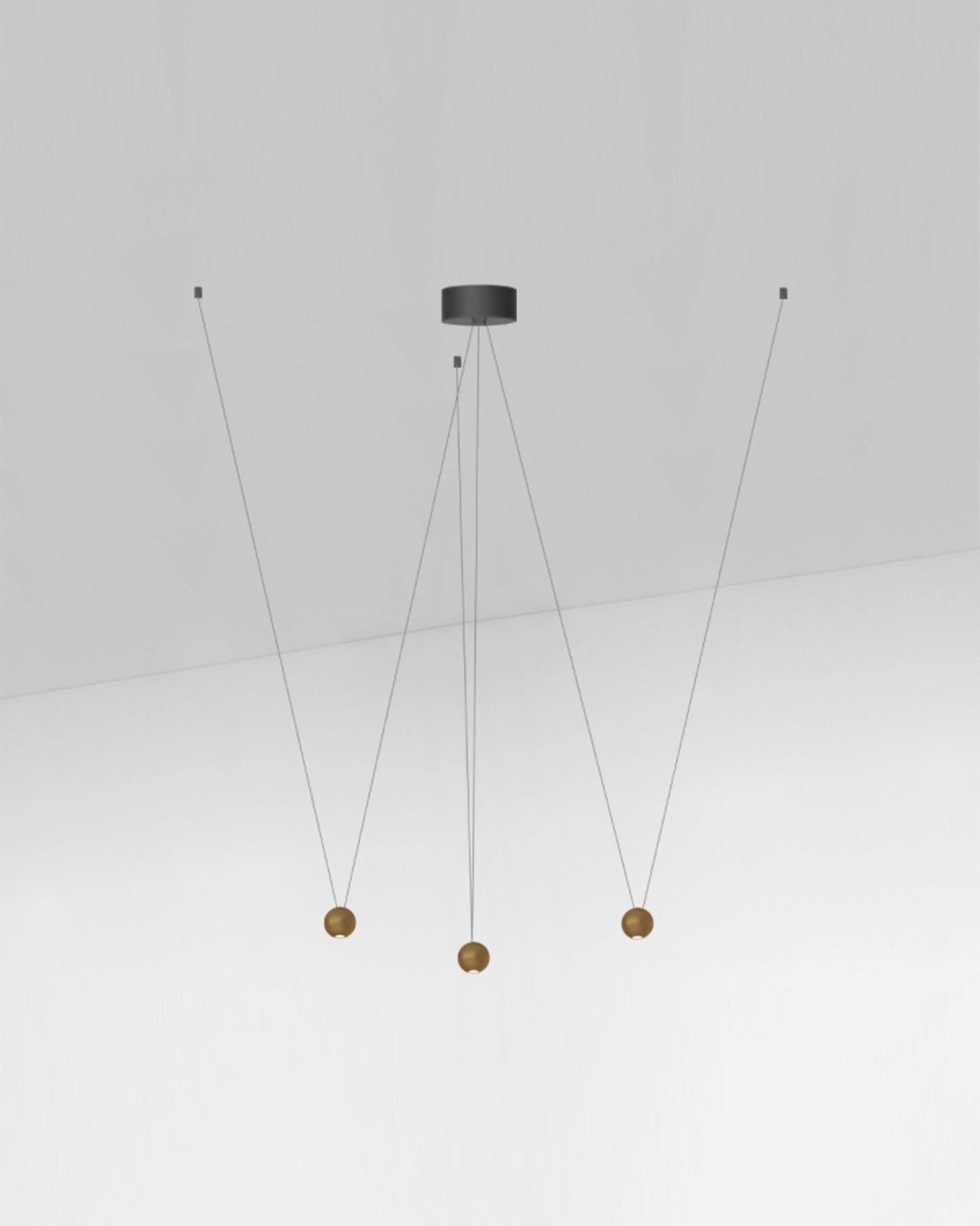 Lámpara colgante minimalista de techo con esferas de latón y cables delgados, moderna