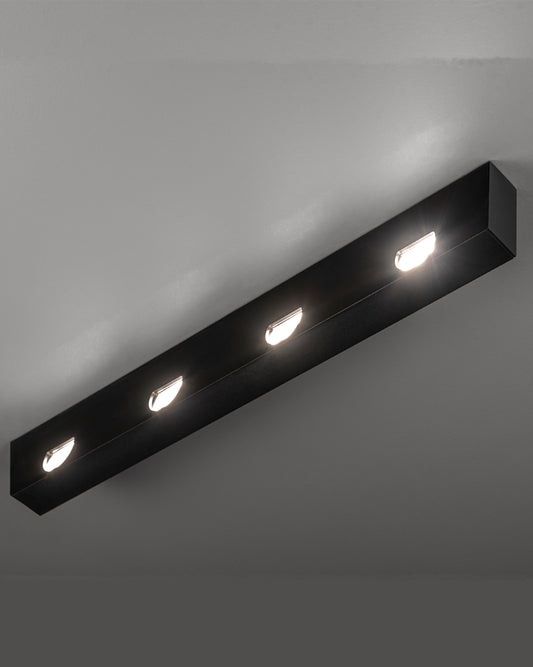 Lámpara de techo negra moderna con cuatro focos LED empotrados, iluminación interior