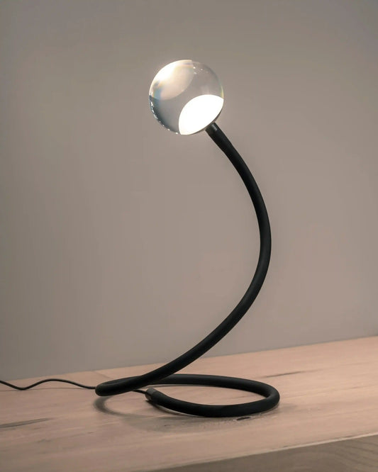Lámpara de mesa moderna con base curva negra y esfera de vidrio, iluminación Birot MX