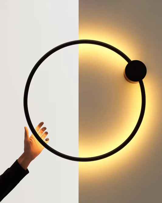 Aplique de pared circular LED negro moderno con luz cálida, iluminación decorativa Birot MX