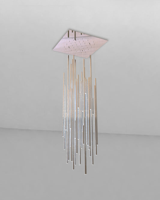 Lámpara de techo moderna colgante de varillas cromadas, diseño minimalista elegante